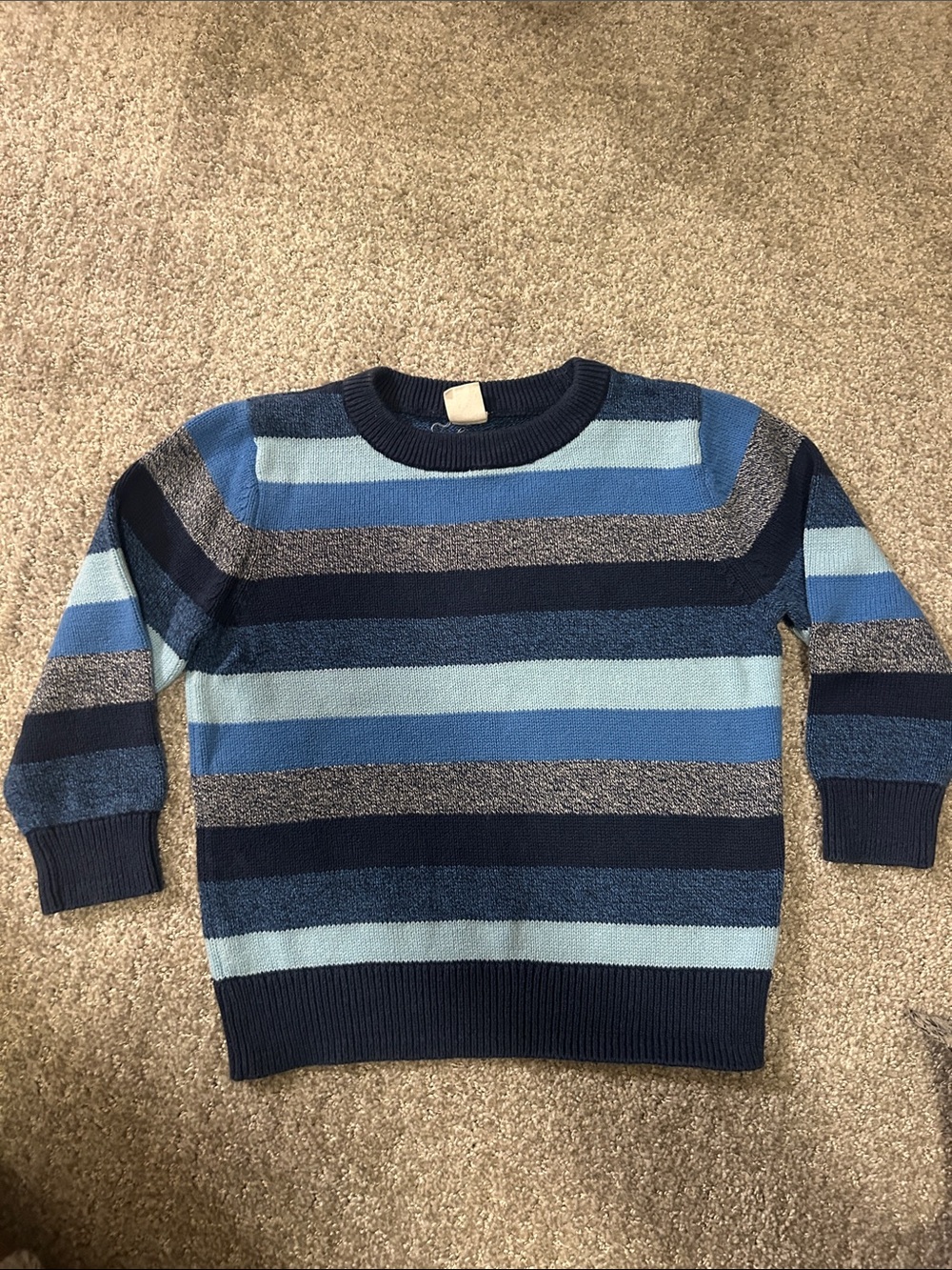 Boy’s Blue Multi-Stripe Crewneck Sweater